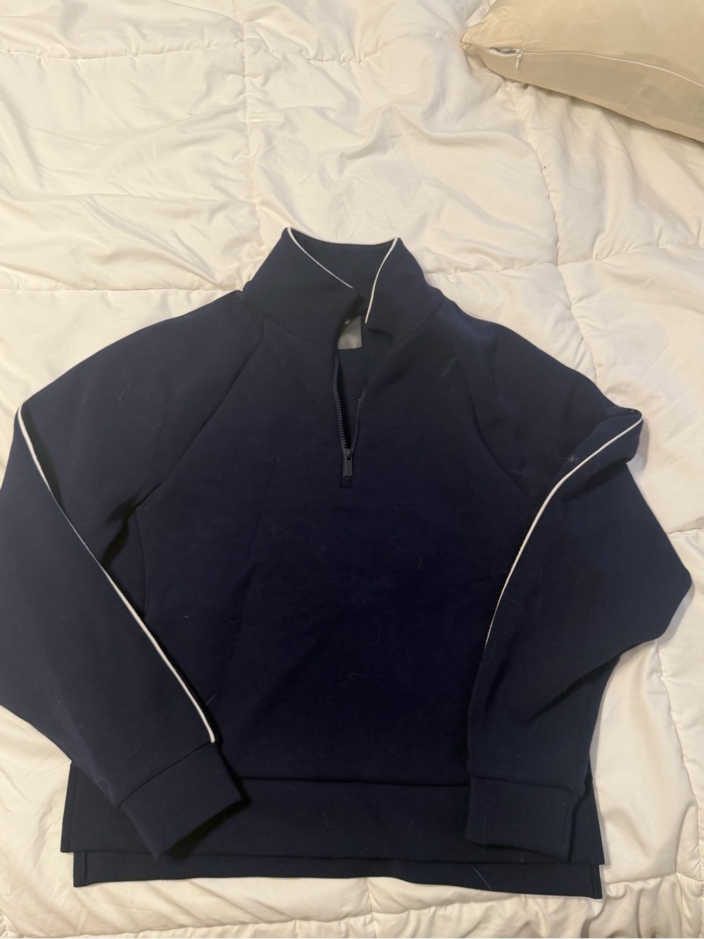 CALIA Navy Half‑Zip Turtleneck Sweatshirt with White Piping